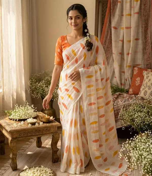 Sunrise_Dots_Pure_Linen_Cotton_Saree