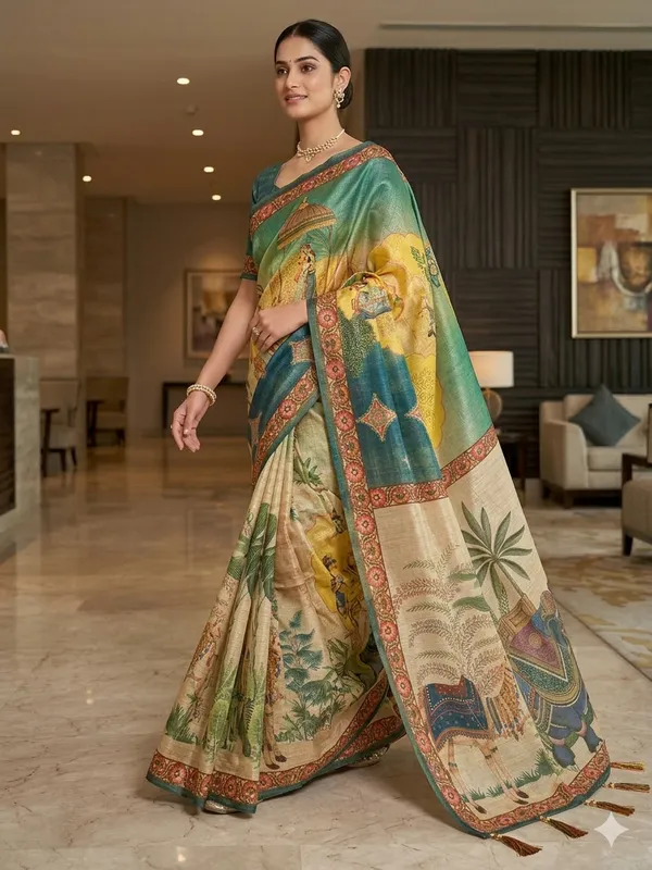 Ethnic_Multicolor_Saree_with_Matching_Blouse