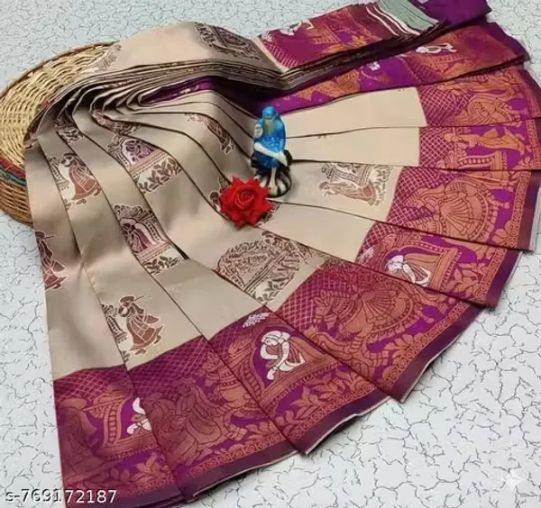 Royal_Cream_&_Magenta_Jacquard_Silk_Saree_–_Elephant_Motif_Festive_Drape