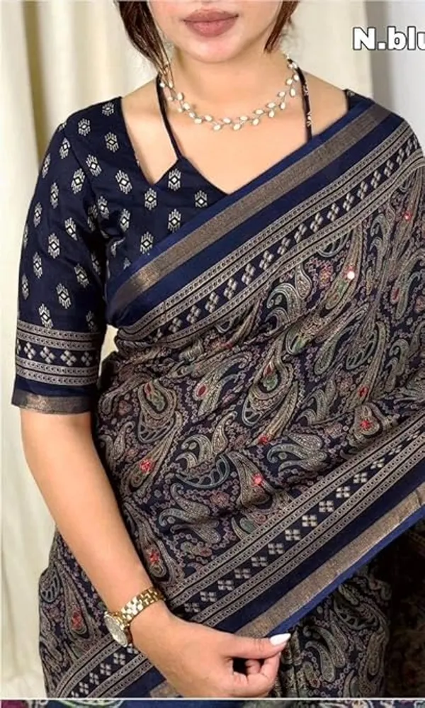 Unequalled_Pure_Mul_Cotton_Ajrakh_Print_With_Mirror_Work_Fancy_Designer_Saree_With_Bucolic_Blouse_Piece