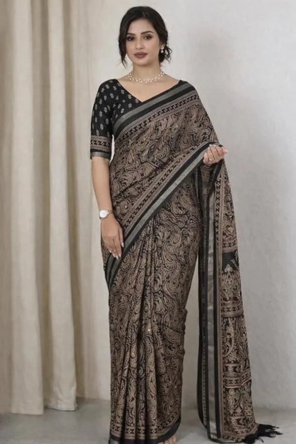 Unequalled_Pure_Mul_Cotton_Ajrakh_Print_With_Mirror_Work_Fancy_Designer_Saree_With_Bucolic_Blouse_Piece