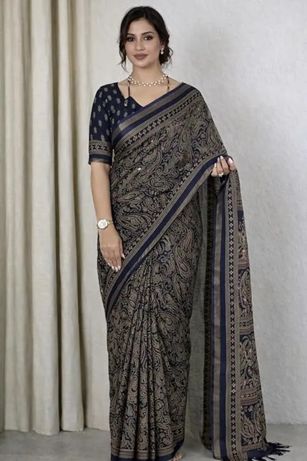 Unequalled_Pure_Mul_Cotton_Ajrakh_Print_With_Mirror_Work_Fancy_Designer_Saree_With_Bucolic_Blouse_Piece