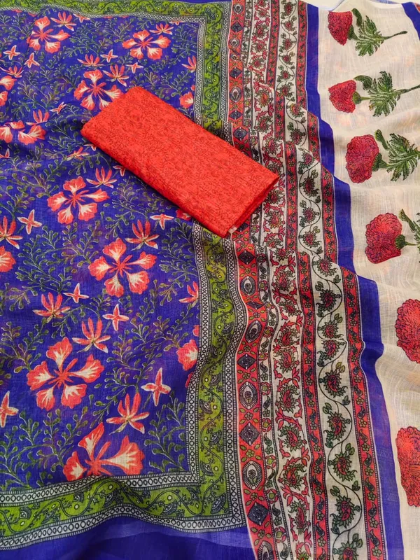 Pure_Linen_Cotton_Saree_For_Women_|_premium_|_Running_Blouse_Piece