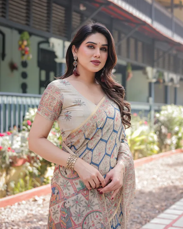Soft_Bloom_linen_cotton_saree_|_Linen_Aura_Elegance