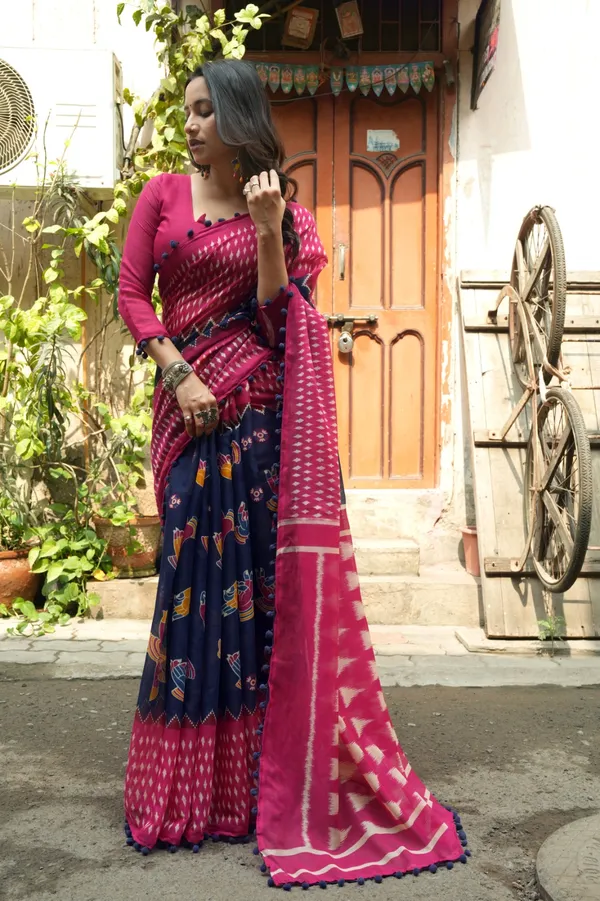 Pure_Linen_Cotton_Saree_For_Women_|_premium_|_Running_Blouse_Piece