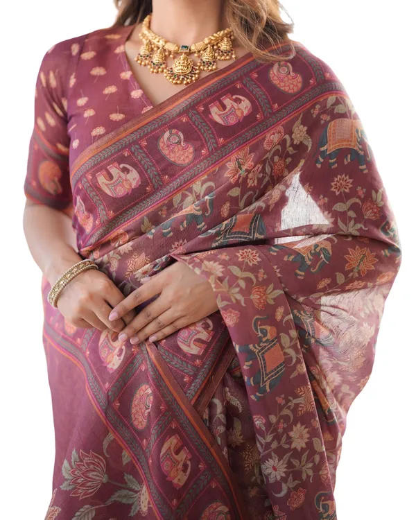 Soft_Bloom_linen_cotton_saree_|_Linen_Aura_Elegance