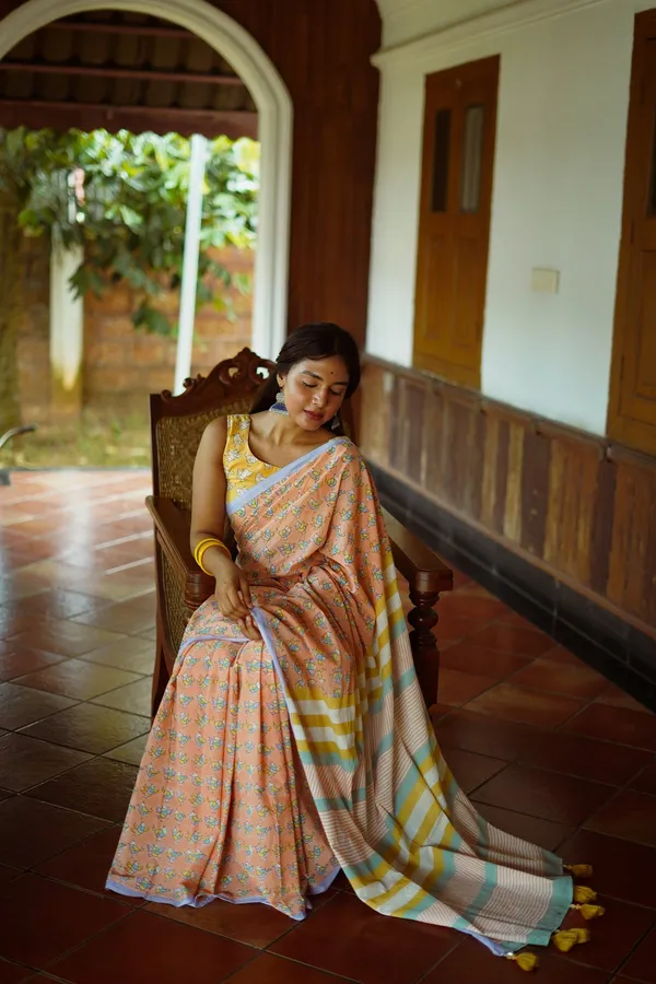 Casual_Wear_Multicolor_Saree_with_Matching_Blouse