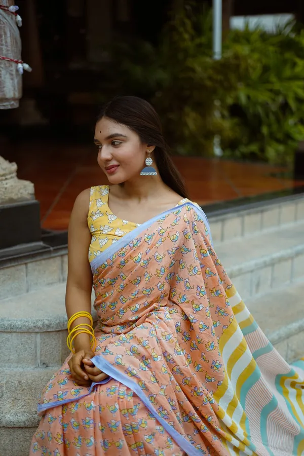 Casual_Wear_Multicolor_Saree_with_Matching_Blouse