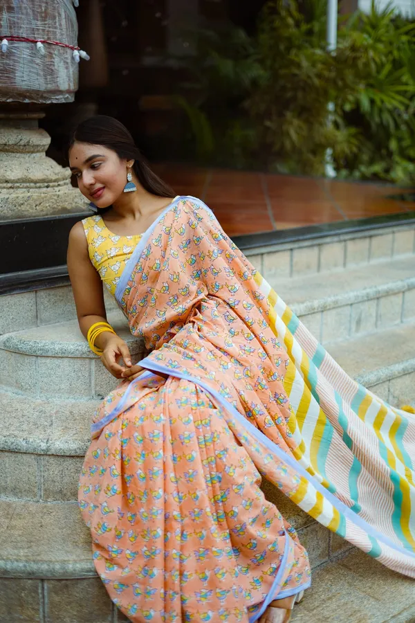 Casual_Wear_Multicolor_Saree_with_Matching_Blouse