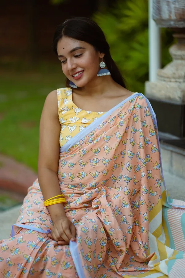 Casual_Wear_Multicolor_Saree_with_Matching_Blouse