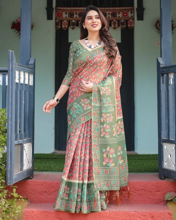 Soft_Bloom_linen_cotton_saree_|_Linen_Aura_Elegance