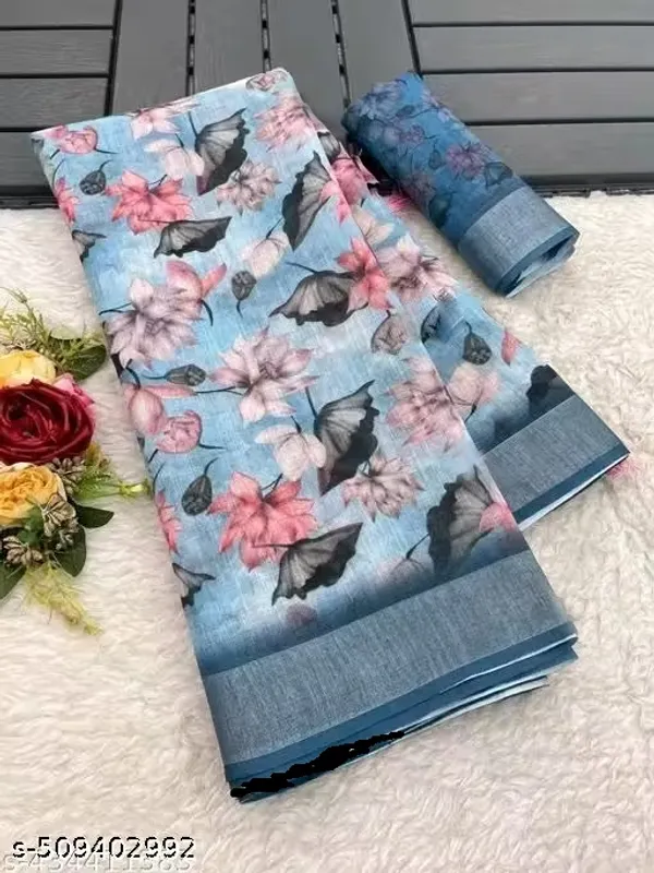 Premium_Linen_Saree_with_Handcrafted_Border_&_Print