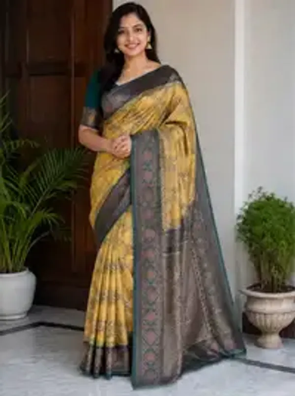 Vintage_Sage_Green_&_Navy_Blue_Jacquard_Silk_Saree_–_Antique_Copper_Zari_Border_Traditional_Saree_with_Blouse_Piece