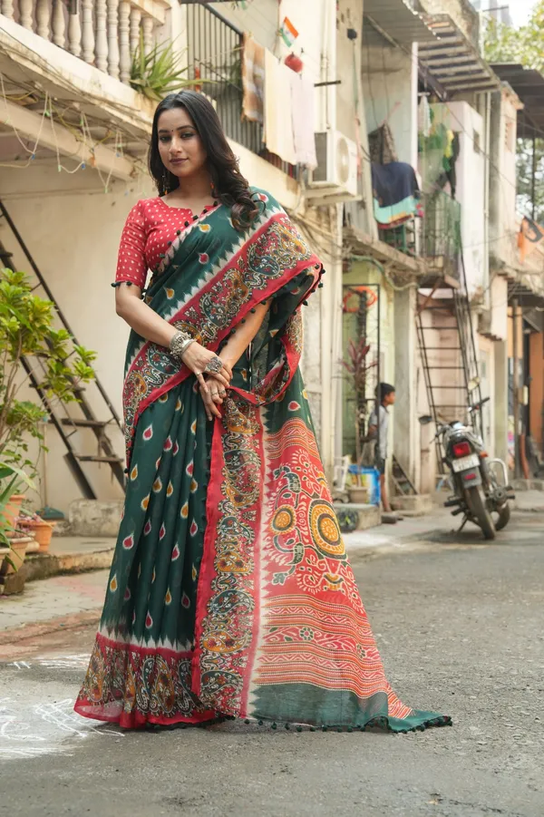 Soft_Bloom_linen_cotton_saree_|_Linen_Aura_Elegance