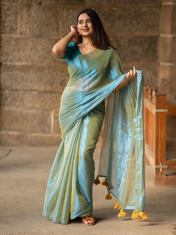 Sea_Green_&_Aqua_Blue_Tissue_Silk_Saree_with_Running_Blouse