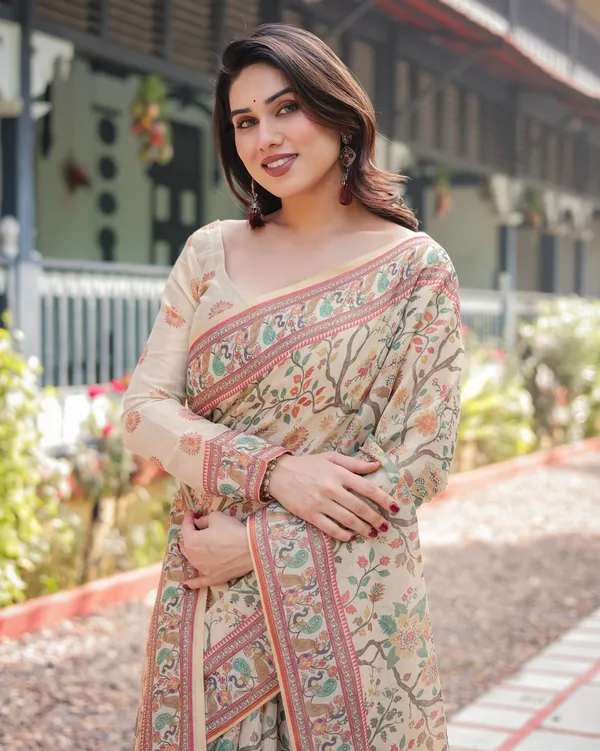 Soft_Bloom_linen_cotton_saree_|_Linen_Aura_Elegance