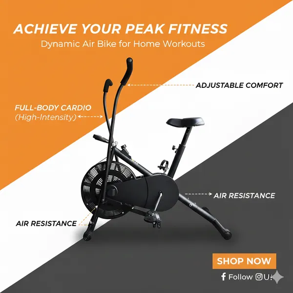 Black_Upright_Air_Bike_With_Moving/Stationary_Handle_|_Adjustable_Resistance_With_Cushioned_Seat_|_Max_User_Weight_110_Kg_|_Exercise_Fitness_Cycle_|_Cardio_Equipment_Machine_|_Home_Gym_Workout