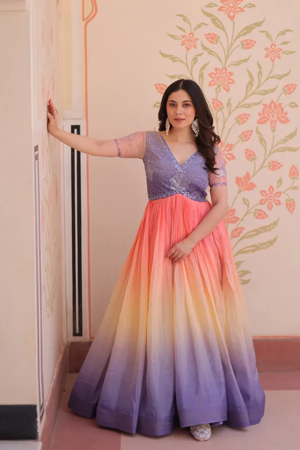Multicolor_Pure_Organza_Silk_Gown_For_Women