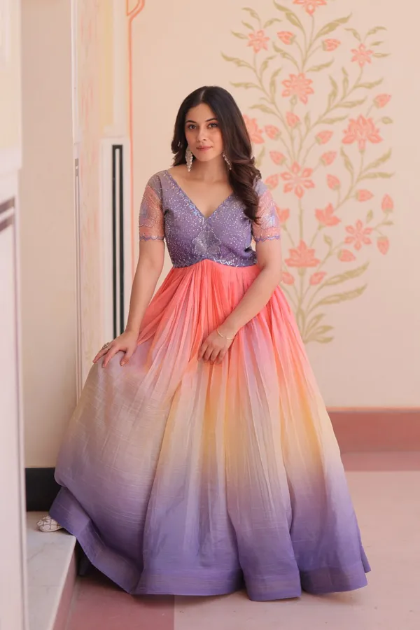 Multicolor_Pure_Organza_Silk_Gown_For_Women
