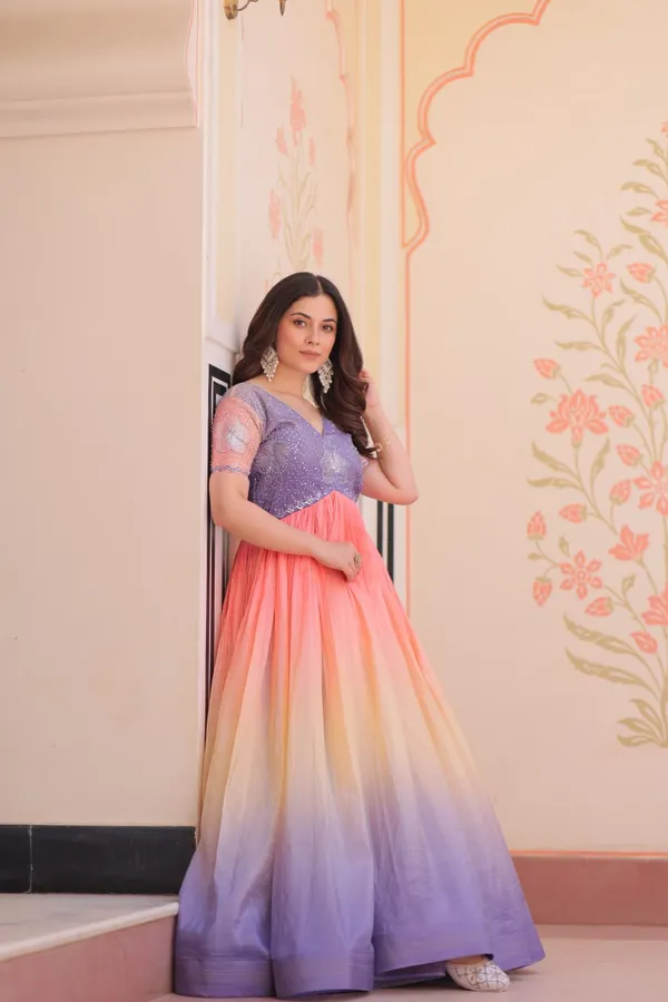 Multicolor_Pure_Organza_Silk_Gown_For_Women