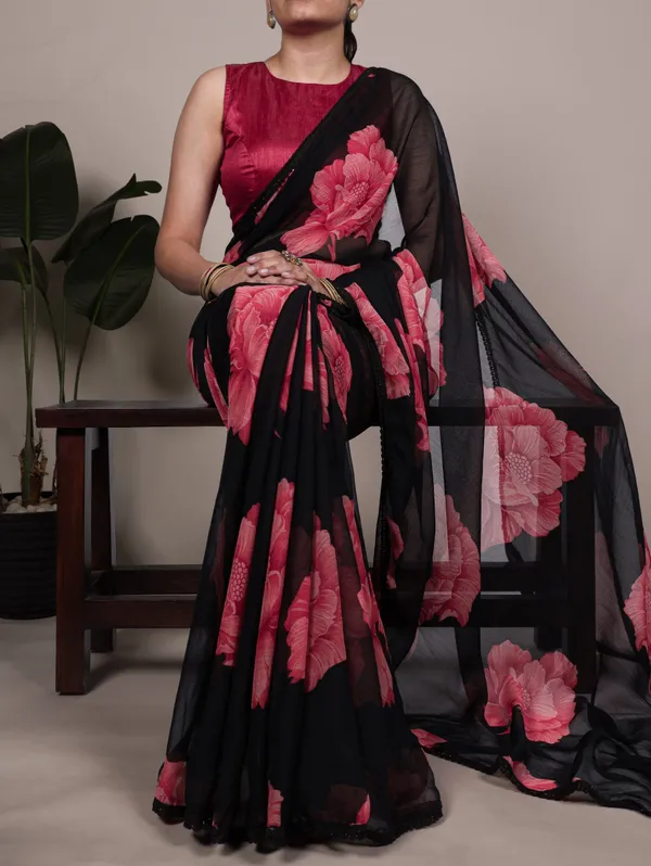 Blue_Chinnon_Saree_For_Women