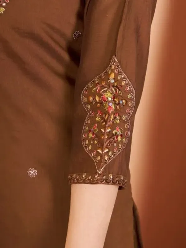 Alluring_Brown_Pure_Mal_Chanderi_Anarkali_Set_with_Floral_Hand_Work_Detailing