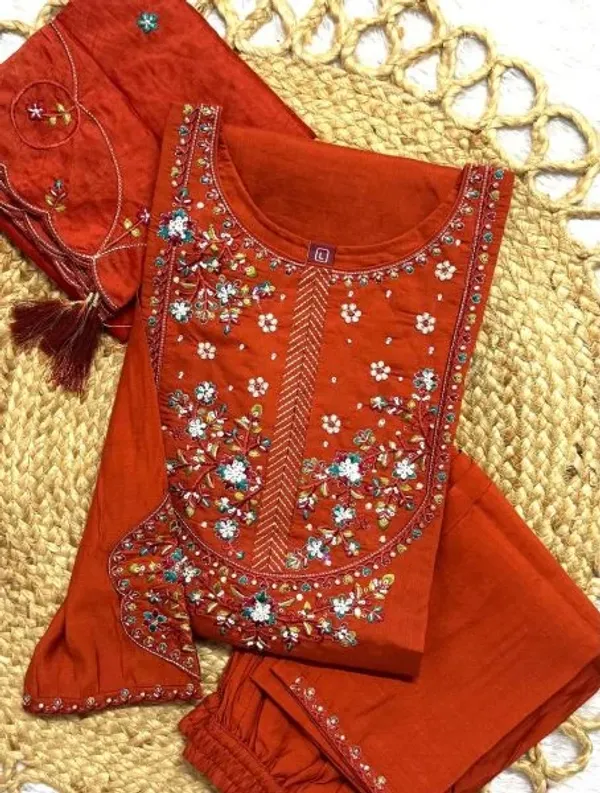 Alluring_Radiant_Rust_Pure_Mal_Chanderi_Anarkali_Set_with_Floral_Hand_Work_Detailing