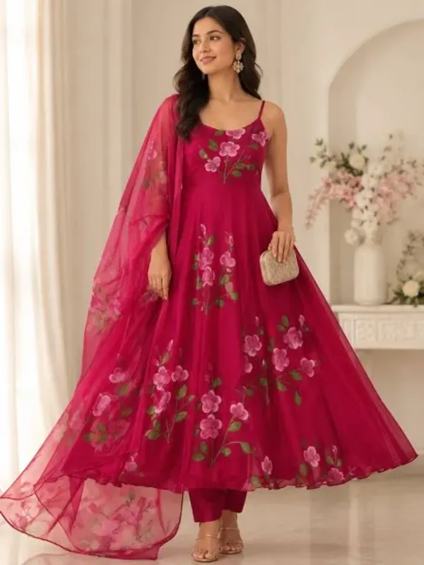Bohemian_Rani_Pink_Georgette_Anarkali_Suit_Set_with_Buttersilk_Pant_and_Kodi_Lace_Dupatta_with_Handpainted