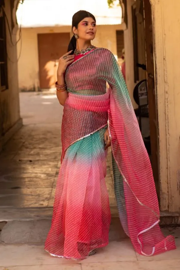 Organza_Fancy_Beautiful_Leheriya_Saree