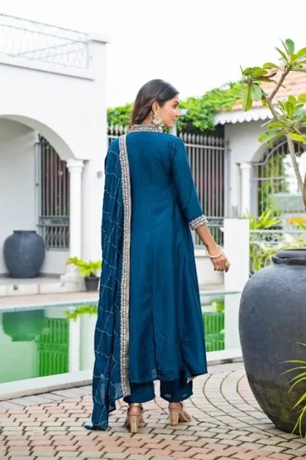 Classy_Blue_Vichitra_Silk_Embroidered_Anarkali_Kurti_Set_With_Dupatta