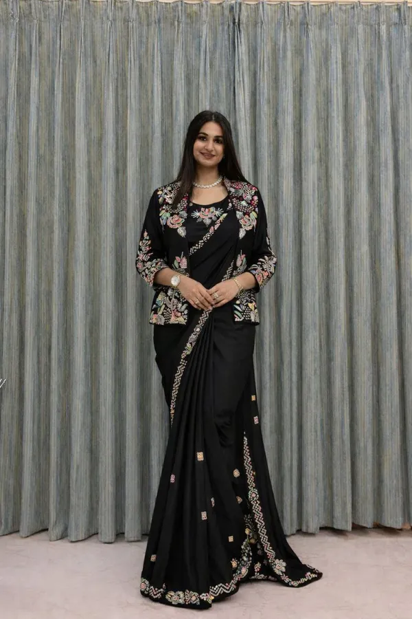 Crep_Satin_Ready_To_Wear_Saree_With_Koti