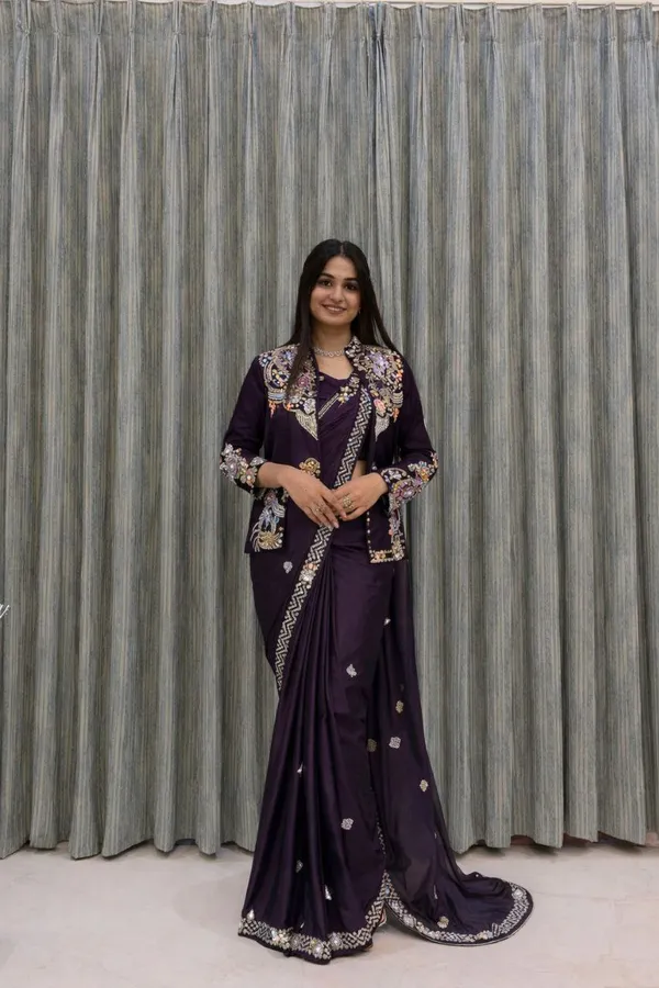 Crep_Satin_Ready_To_Wear_Saree_With_Koti