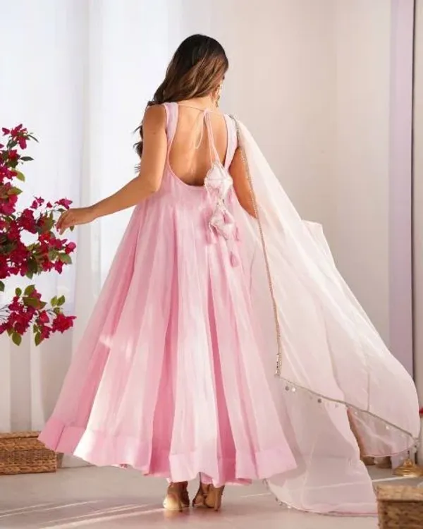 Designer_PInk_Georgette_Anarkali_Kurti_Set