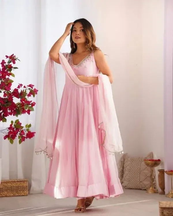 Designer_PInk_Georgette_Anarkali_Kurti_Set