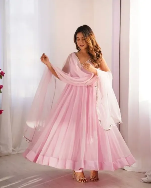 Designer_PInk_Georgette_Anarkali_Kurti_Set