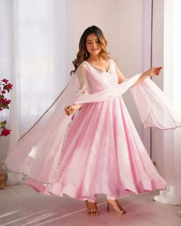 Designer_PInk_Georgette_Anarkali_Kurti_Set