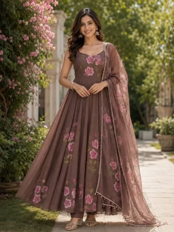 Dynamic_Coffee_Huge_Flair_Georgette_Anarkali_Suit_also_Matching_Dupatta_with_kodi_lace_for_Festive_Celebrations