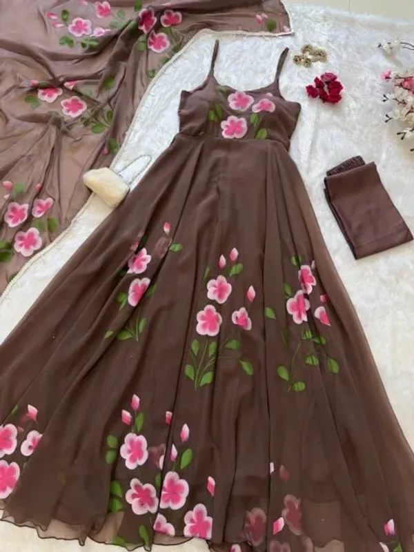 Dynamic_Coffee_Huge_Flair_Georgette_Anarkali_Suit_also_Matching_Dupatta_with_kodi_lace_for_Festive_Celebrations