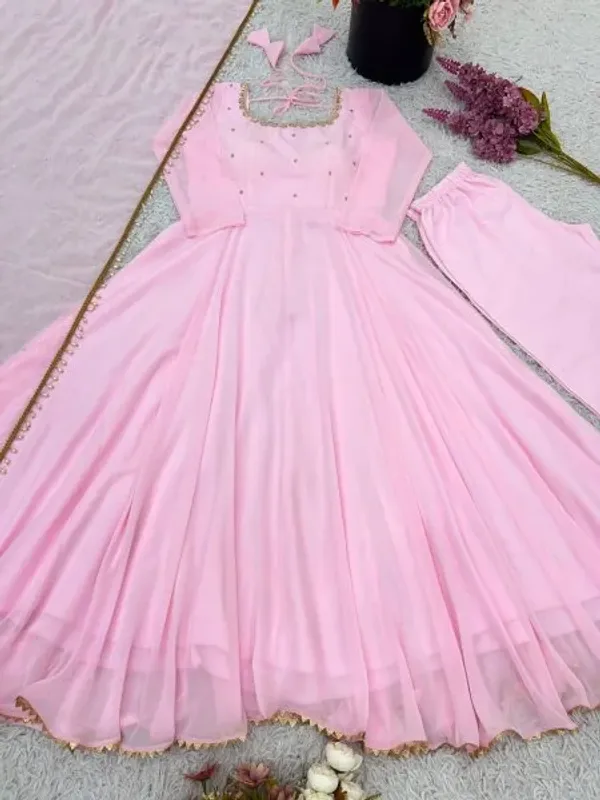 Faux_Georgette_Pink_Anarkali_With_Pant_And_Dupatta_Wedding_Set