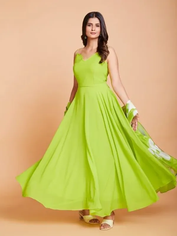 Green_Plain_Anarkali_With_Printed_Duppta