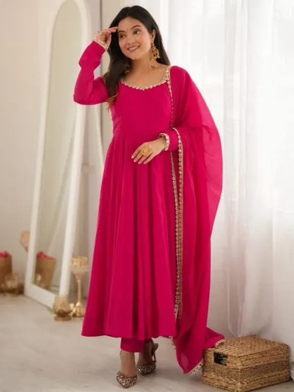 Hot_Pink_Faux_Georgette_Digital_Print_Anarkali_Suit_with_Fancy_Lace_Dupatta_For_Party_Wear