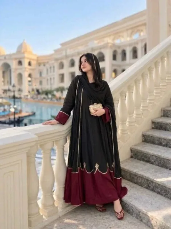 Innovative_Black_Fully_Stitched_Long_Kaftan_Bottom_Dupatta_Set_with_Sequin_Work