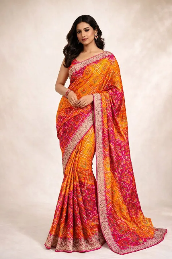 Chinon_Silk_Bandhani_Codding_Stylish_Saree