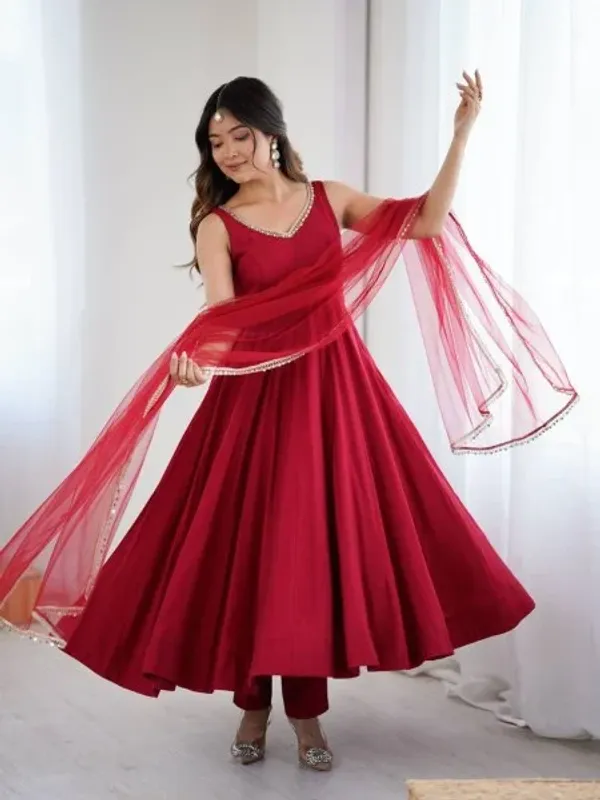 Maroon_Roman_silk_Chanderi_Anarkali_Suit_with_Dupatta_and_Pant_for_complete_set