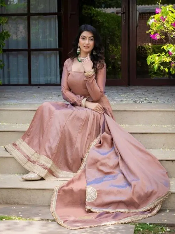 Mesmerizing_Blush_Brown_Designer_Vichitra_Anarkali_Pant_Dupatta_Set_with_Fancy_Lace_Work
