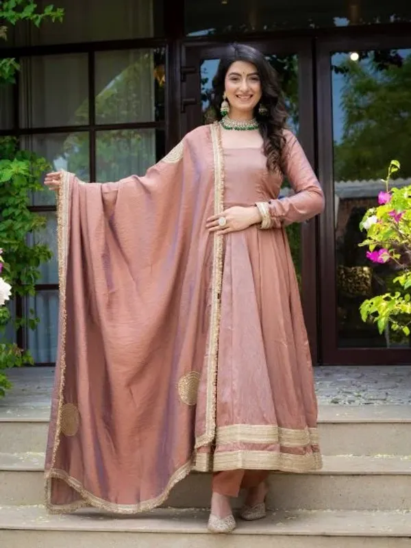 Mesmerizing_Blush_Brown_Designer_Vichitra_Anarkali_Pant_Dupatta_Set_with_Fancy_Lace_Work