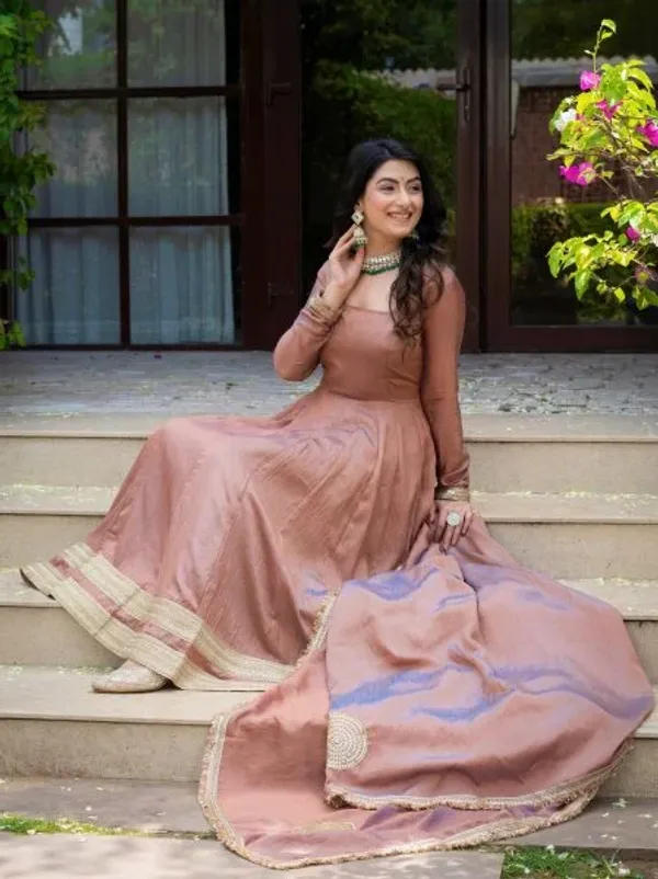 Mesmerizing_Blush_Brown_Designer_Vichitra_Anarkali_Pant_Dupatta_Set_with_Fancy_Lace_Work