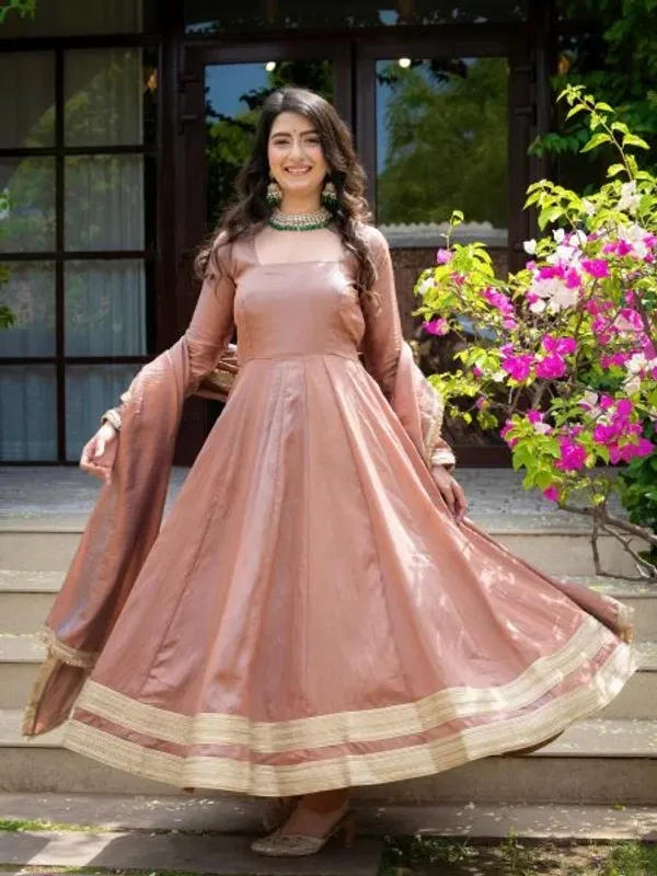 Mesmerizing_Blush_Brown_Designer_Vichitra_Anarkali_Pant_Dupatta_Set_with_Fancy_Lace_Work