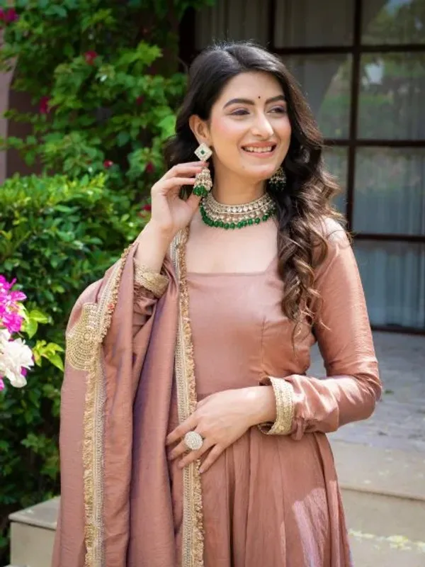 Mesmerizing_Blush_Brown_Designer_Vichitra_Anarkali_Pant_Dupatta_Set_with_Fancy_Lace_Work