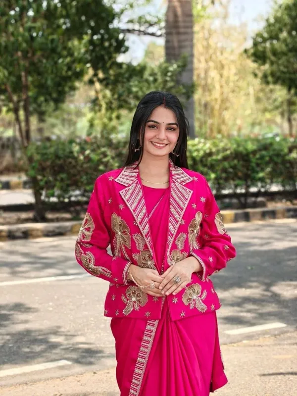 New_Super_Trending_Party_jacket_with_saree_Reday_to_wear_Embroidery_work_saree_
